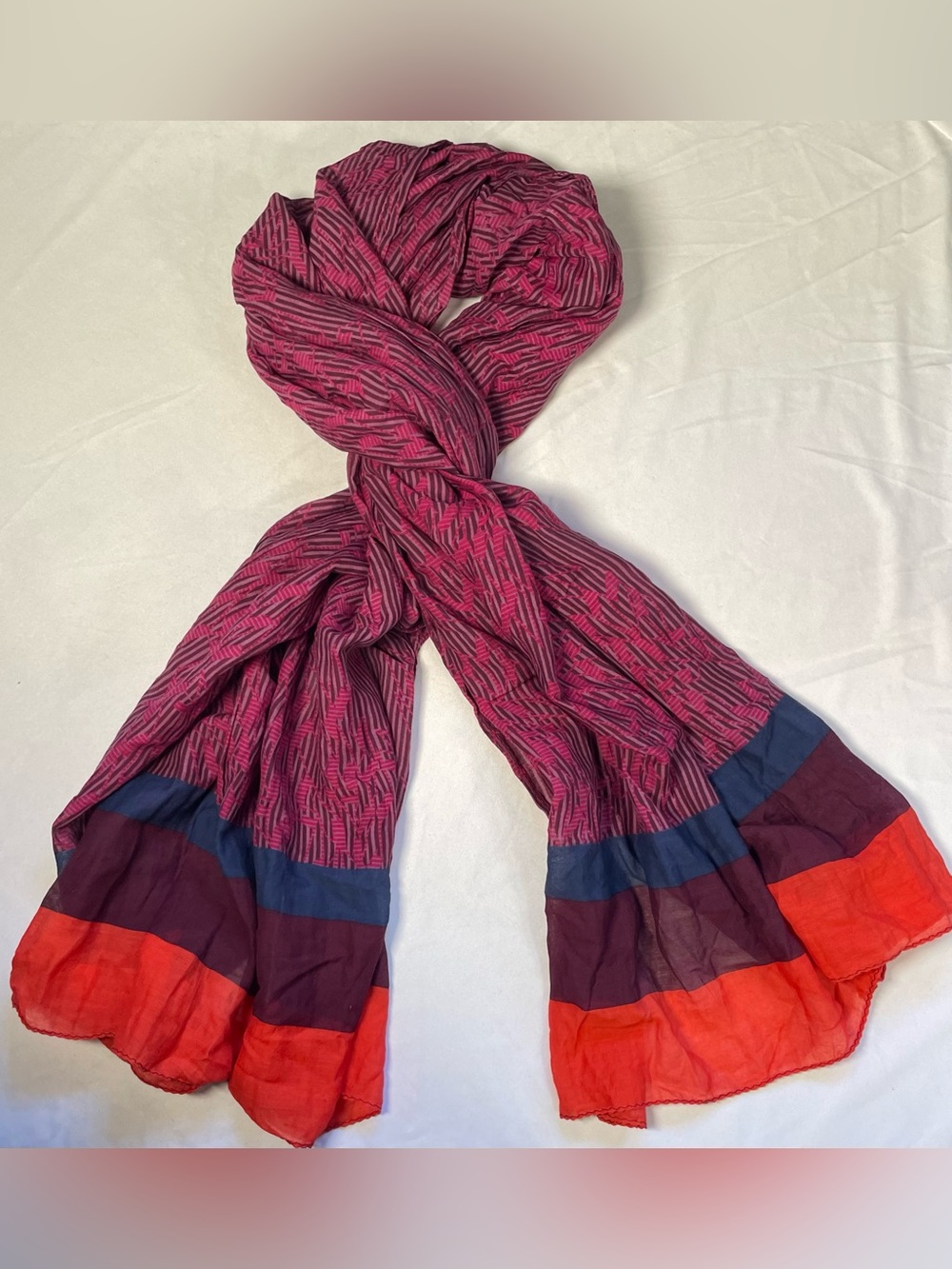 Womens Vintage Color-Block Striped Rectangle Scarf – Magenta, Navy, Purple & Red